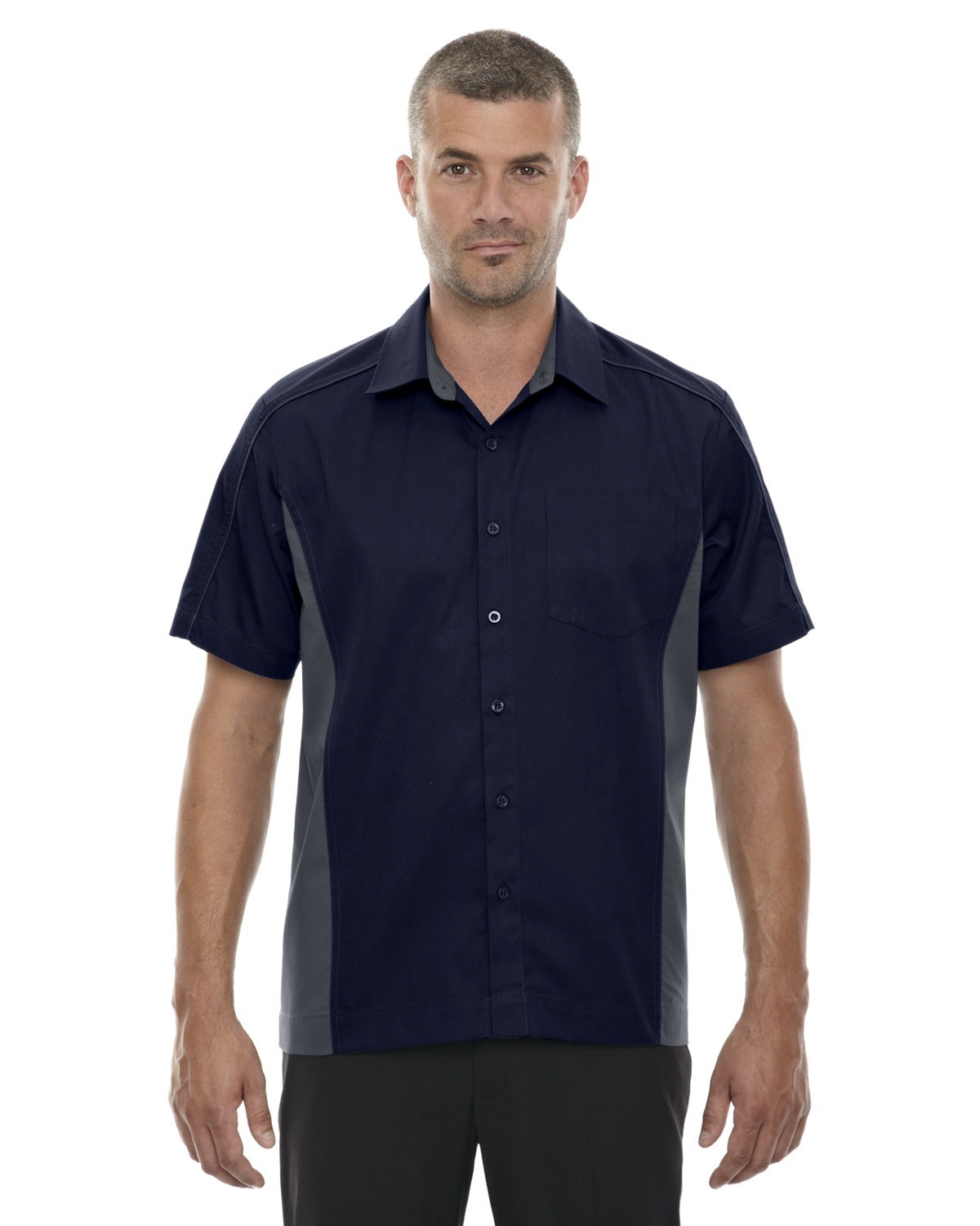 Ash City - North End 87042 Mens Short Sleeve UV Protection Fuse Colorblock Twill Shirt With Pocket