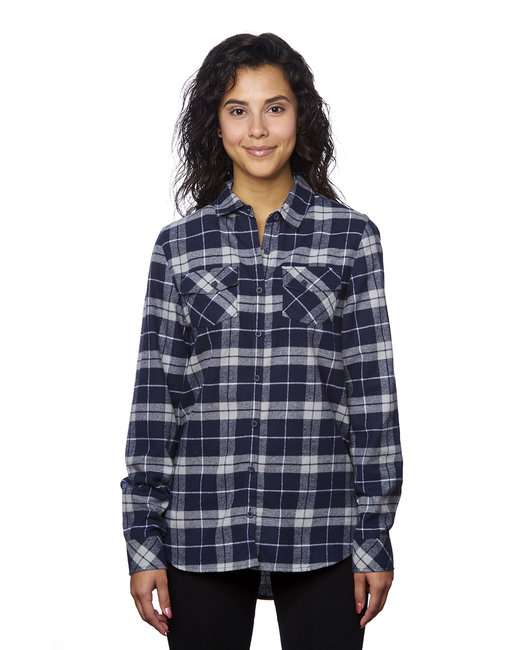 Burnside B5210 Womens Long Sleeve Plaid Boyfriend Flannel Shirt With Pockets