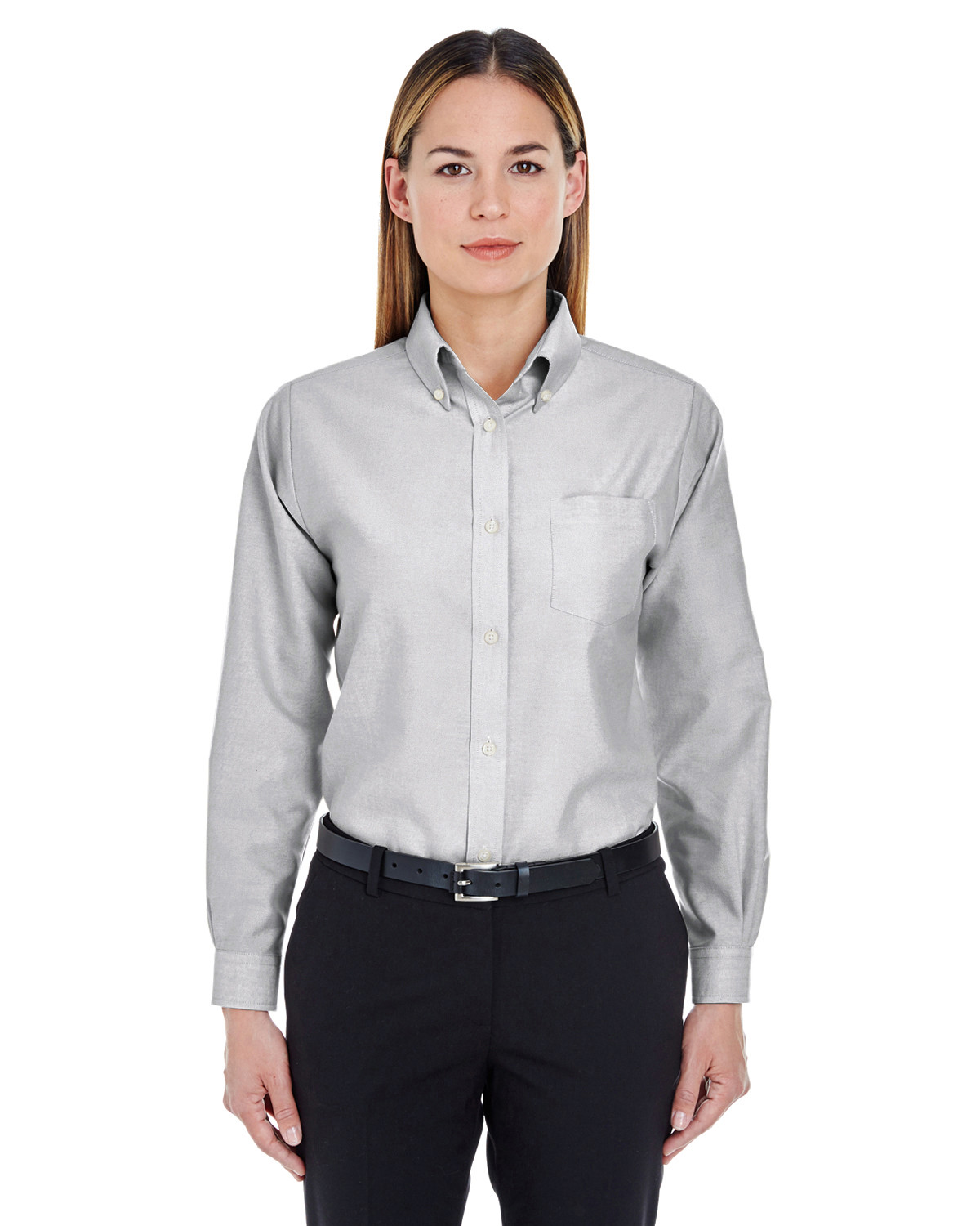 ULTRACLUB 8990 Womens Long Sleeve Button Down Classic Wrinkle Resistant Oxford Shirt With Pocket