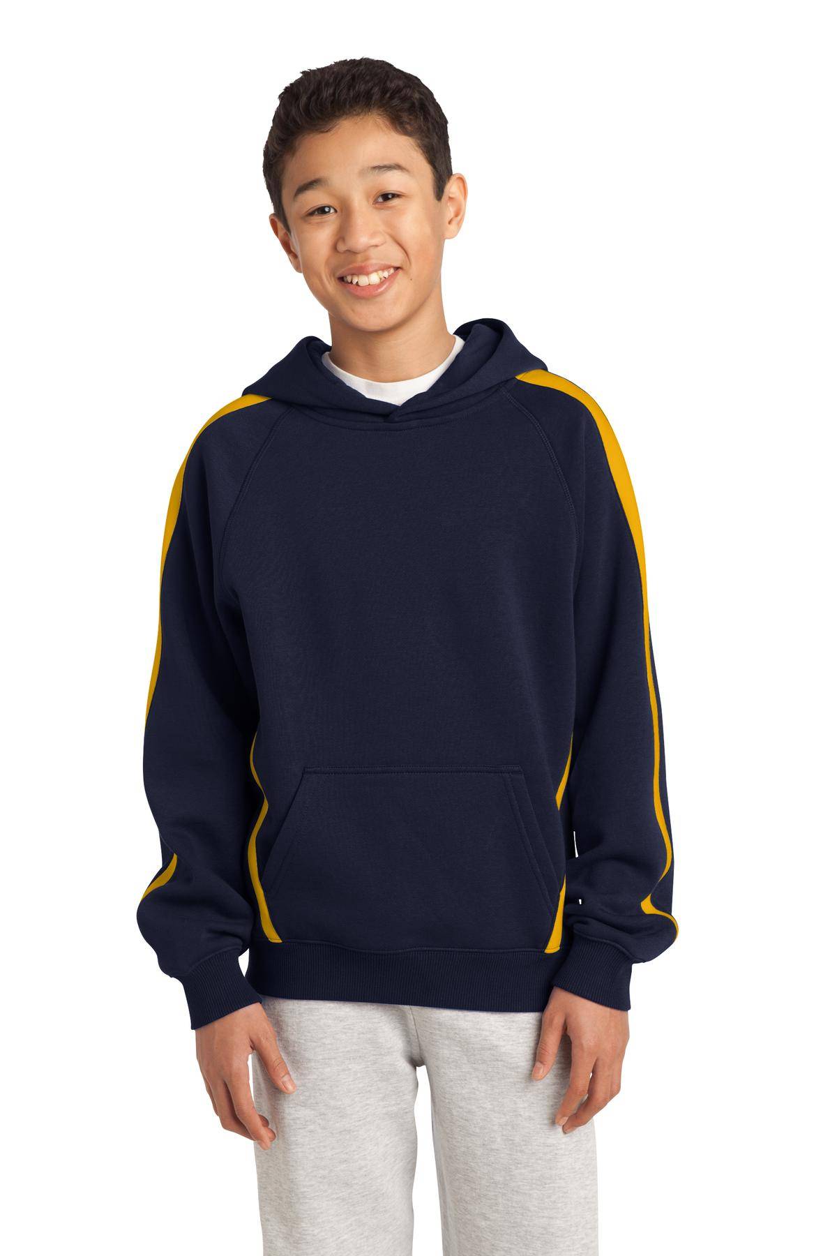 Sport-Tek YST265 Youth Long Sleeve Stripe Pullover Hooded Sweatshirt With Pockets