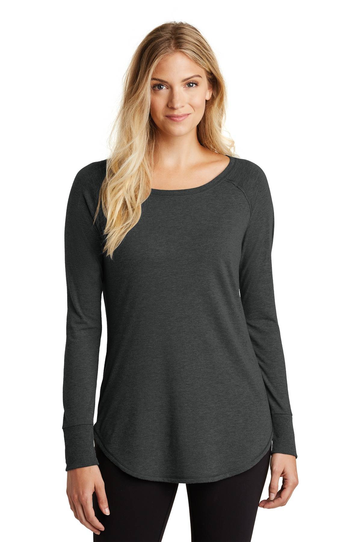 District Made DT132L Womens Long Sleeve Lightweight Perfect Tri Scoop Neck T-Shirt