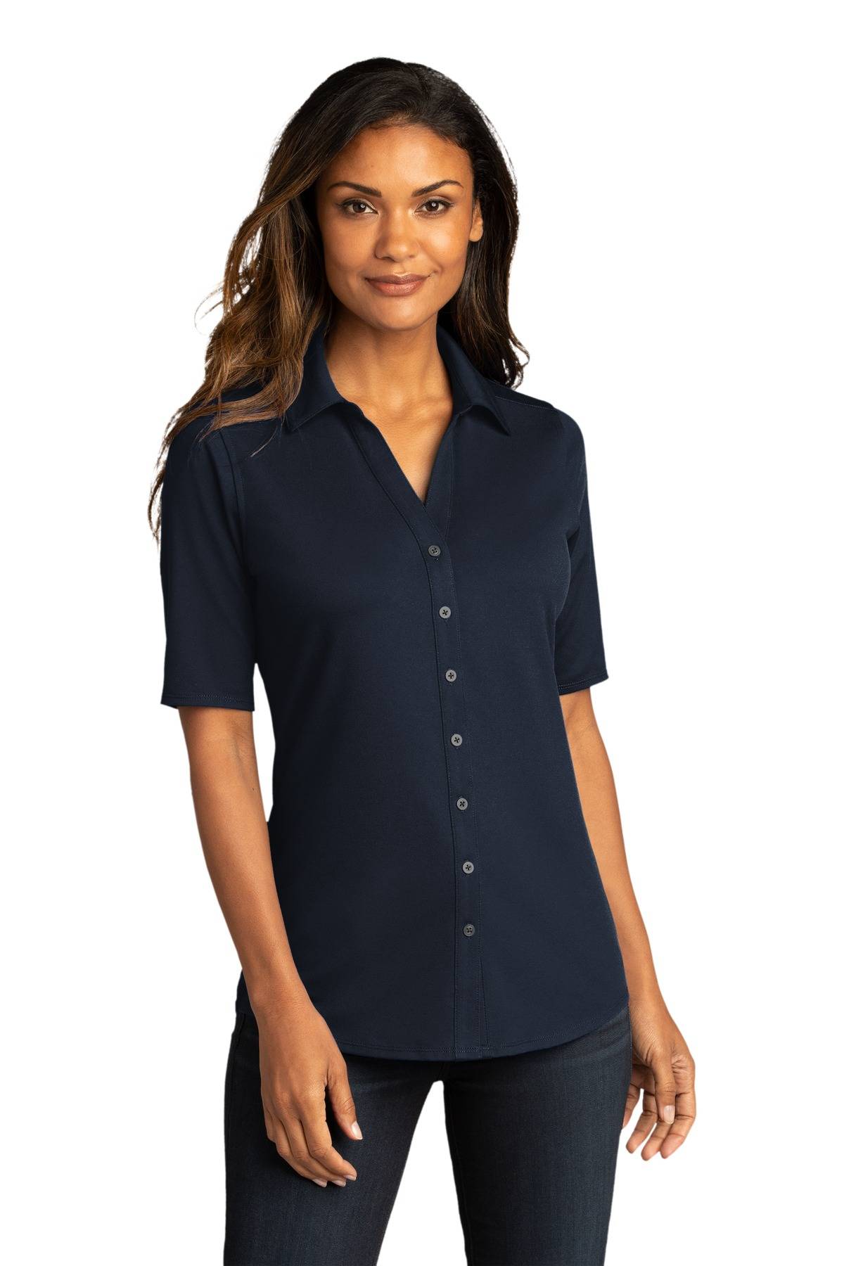 Port Authority LK682 Womens Short Sleeve Moisture Wicking Snag Resistant City Stretch Y Neck Stylish Top