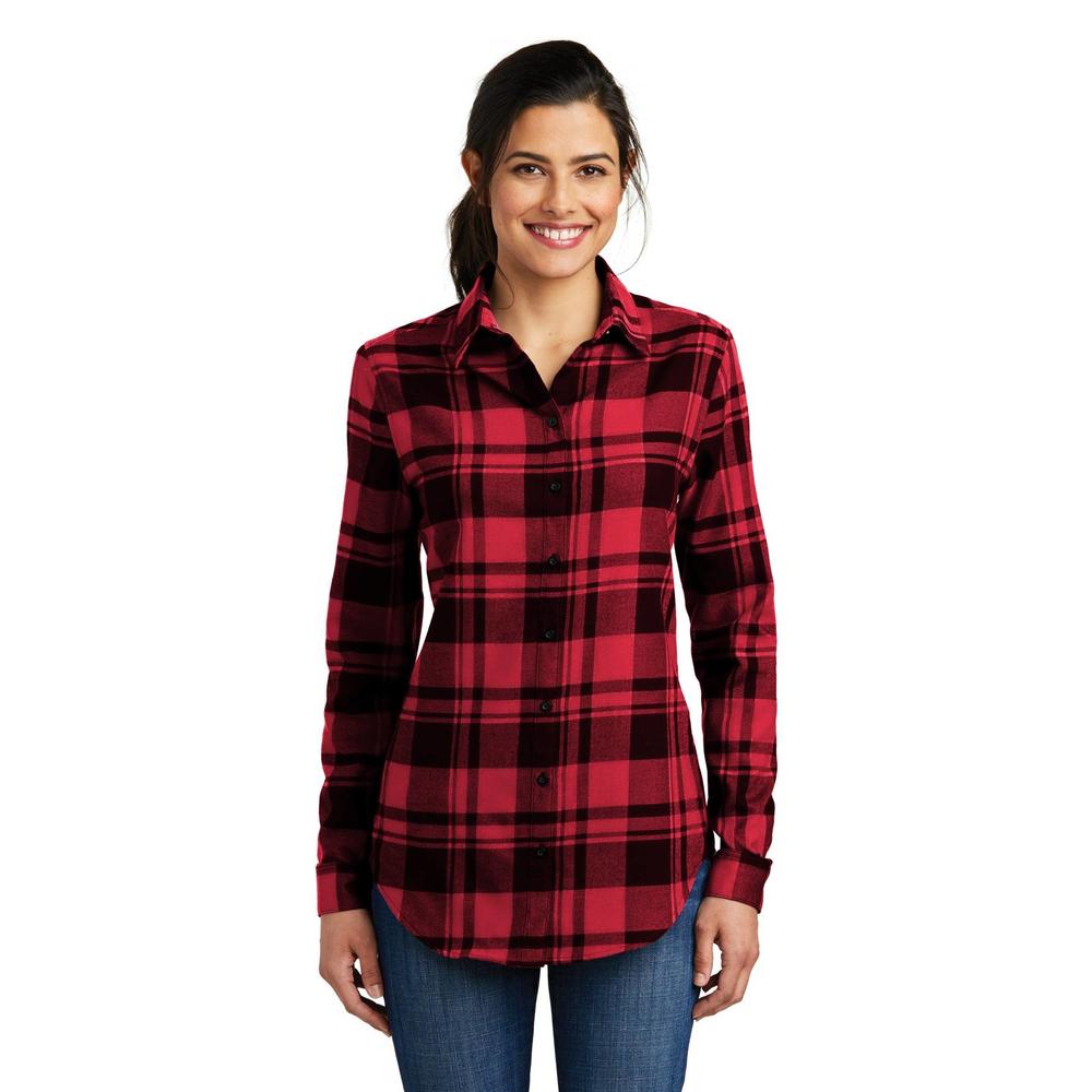 Port Authority LW668 Womens Long Sleeve Open Collar Plaid Flannel Tunic