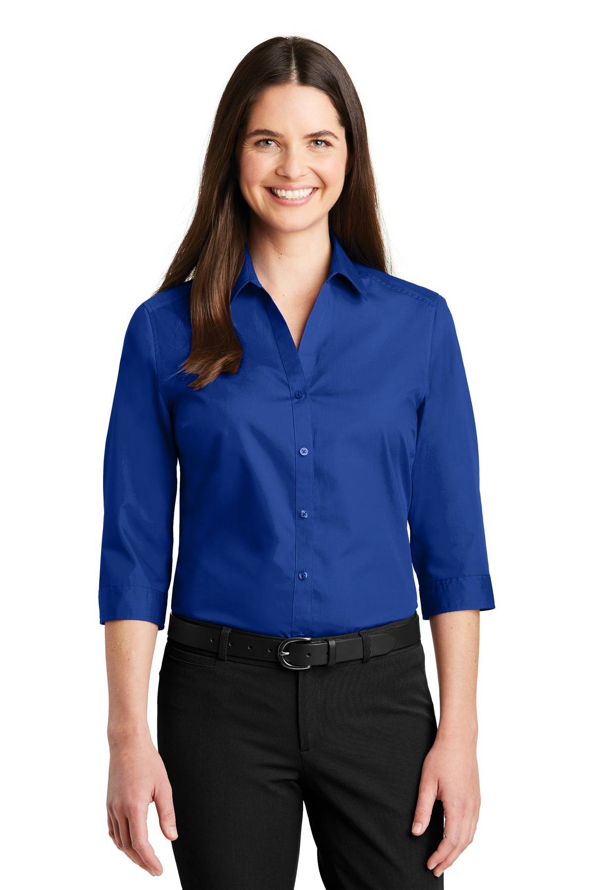 Port Authority LW102 Womens 3/4 Sleeve Lightweight Easy Care Carefree Poplin Shirt Dress Shirt