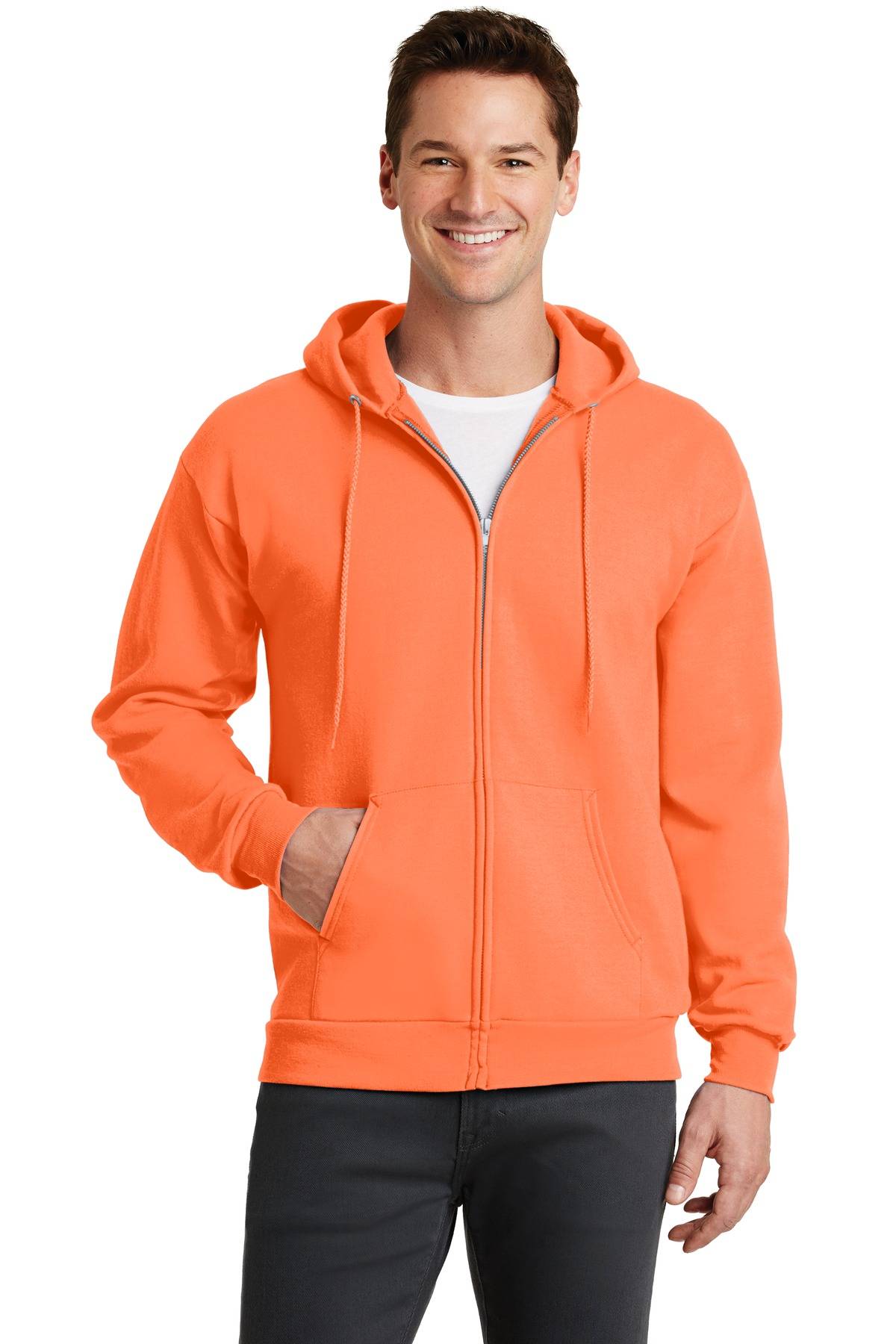 Port & Company PC78ZH Mens Long Sleeve Core Fleece Full Zip Hooded Sweatshirt With Pockets