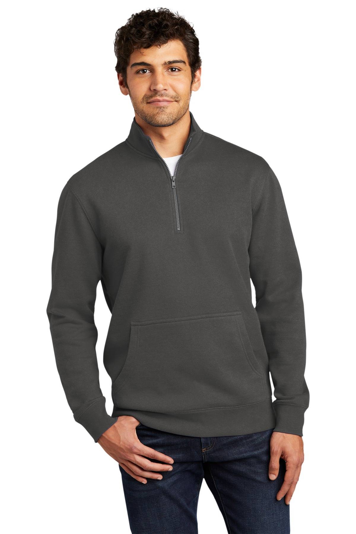 District DT6106 Mens Long Sleeve VIT Fleece 1/4 Zip Pullover With Pockets