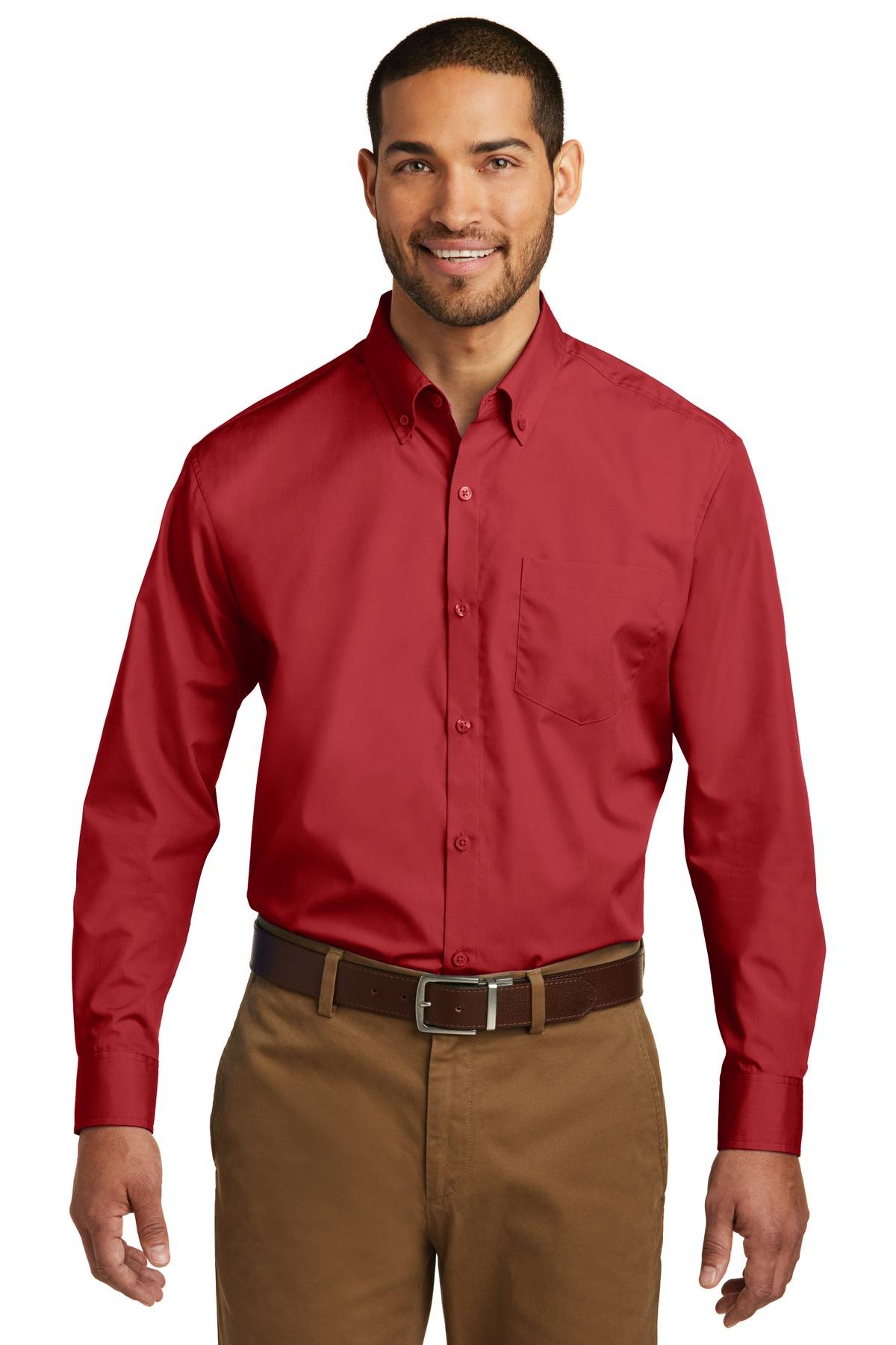 Port Authority W100 Mens Long Sleeve Lightweight Button Down Carefree Poplin Shirt With Pocket