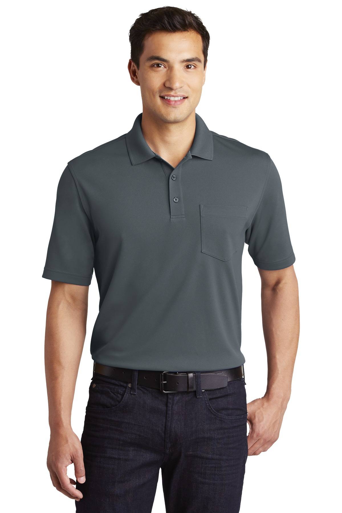 Port Authority K110P Mens Short Sleeve Dry Zone UV Micro Mesh Polo Shirt With Pocket