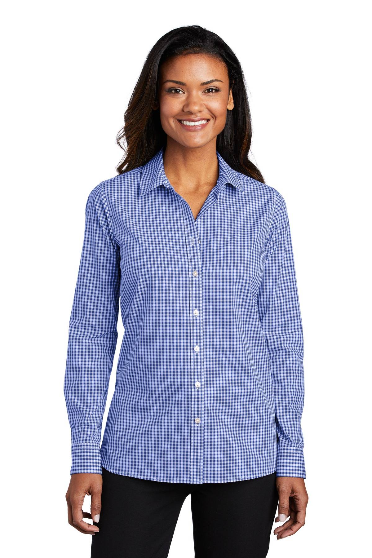 Port Authority LW644 Womens Long Sleeve Broadcloth Gingham Easy Care Wrinkle Resistant Shirt