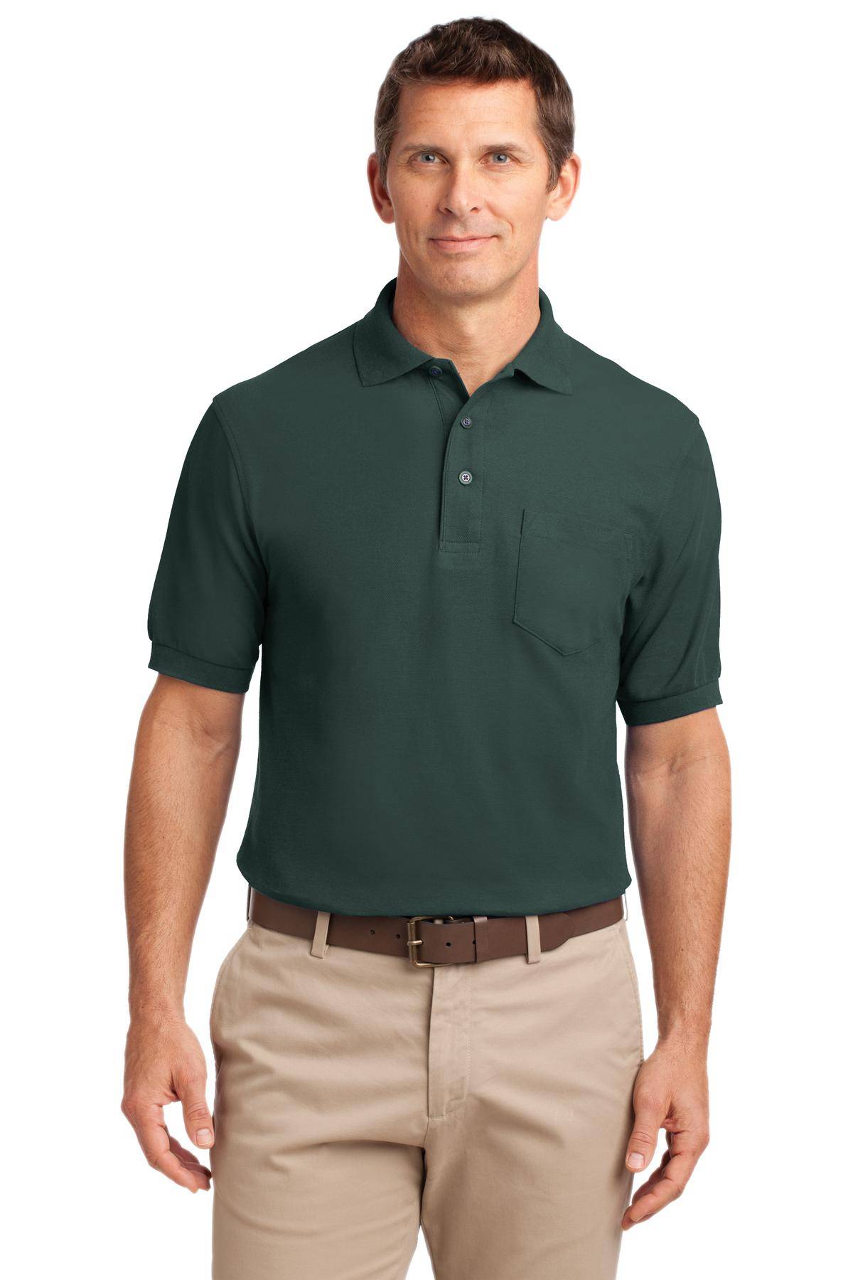 Port Authority K500P Mens Short Sleeve Three Button Silk Touch Polo Shirt With Pocket