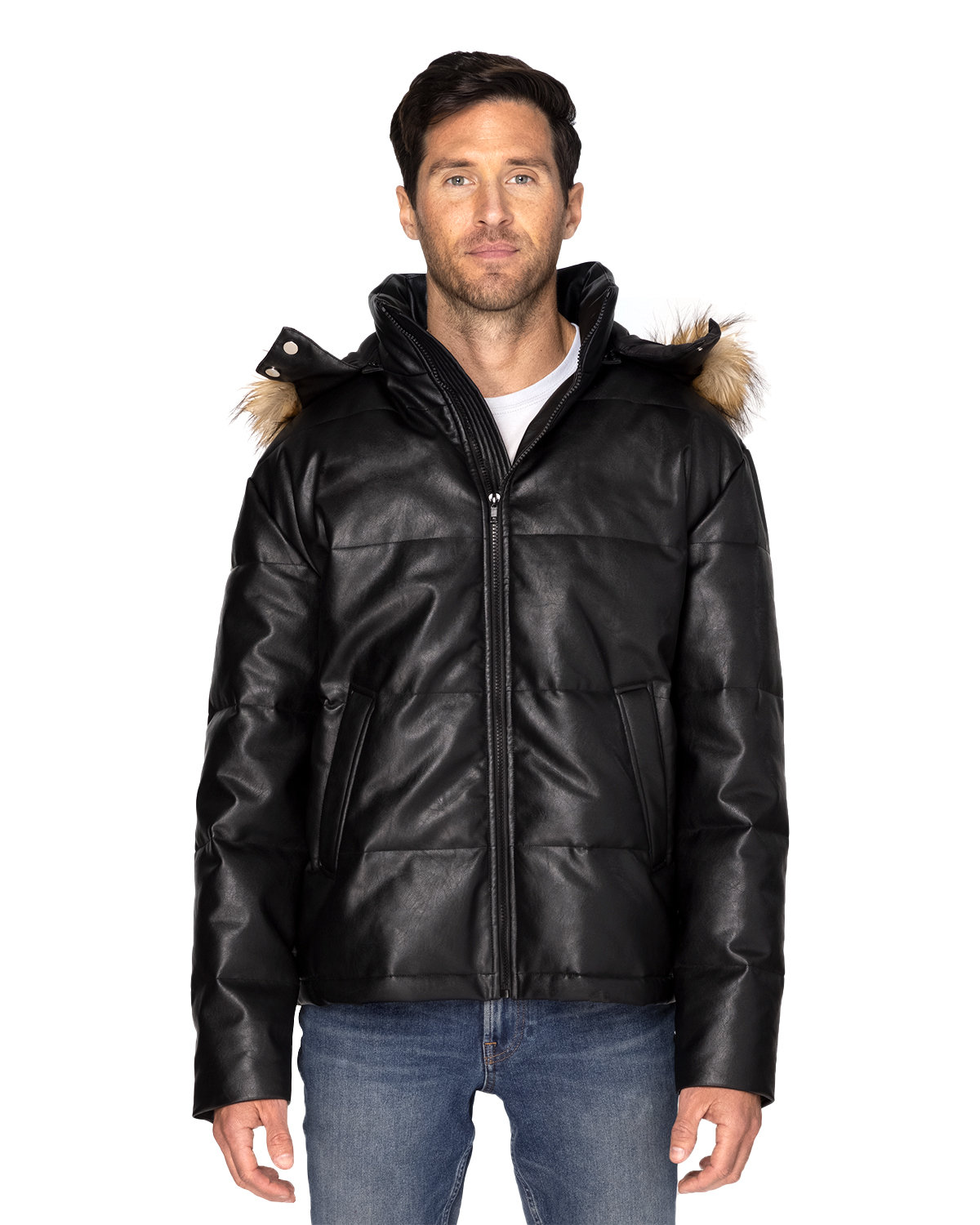 Threadfast Apparel 397J Unisex Long Sleeve Vegan Leather Puffer Jacket With Pockets