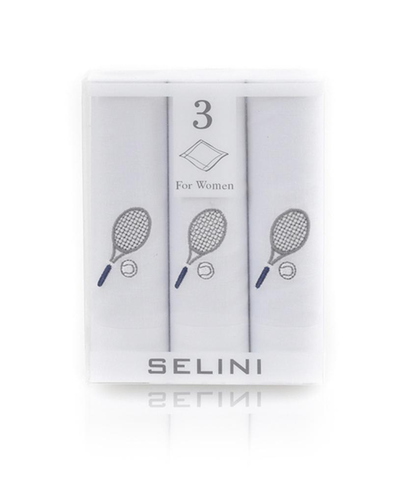 Dapper World Women's Embroidered Tennis Racket Cotton Handkerchiefs 3-Pc WEH2603