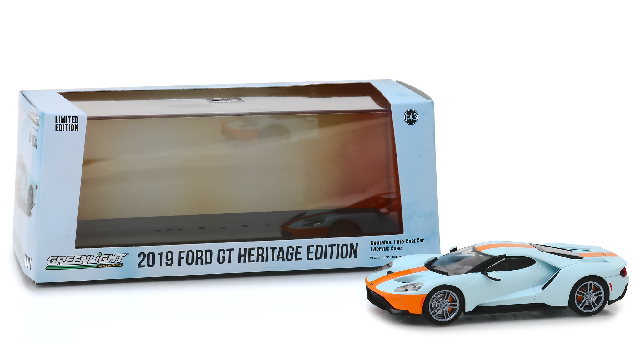 GreenLight 2019 Ford GT Heritage Edition "Gulf Oil" Color Scheme 1/43 Diecast Model Car by Greenlight