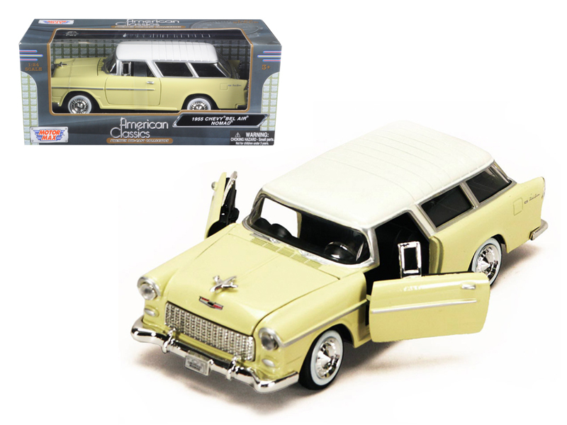 Motormax 1955 Chevrolet Bel Air Nomad Yellow with White Top 1/24 Diecast Model Car by Motormax