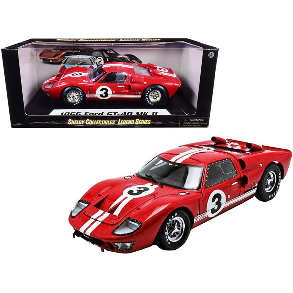 SHELBY COLLECTIBLES 1966 Ford GT-40 MK II #3 Red with White Stripes Le Mans 1/18 Diecast Model Car by Shelby Collectibles