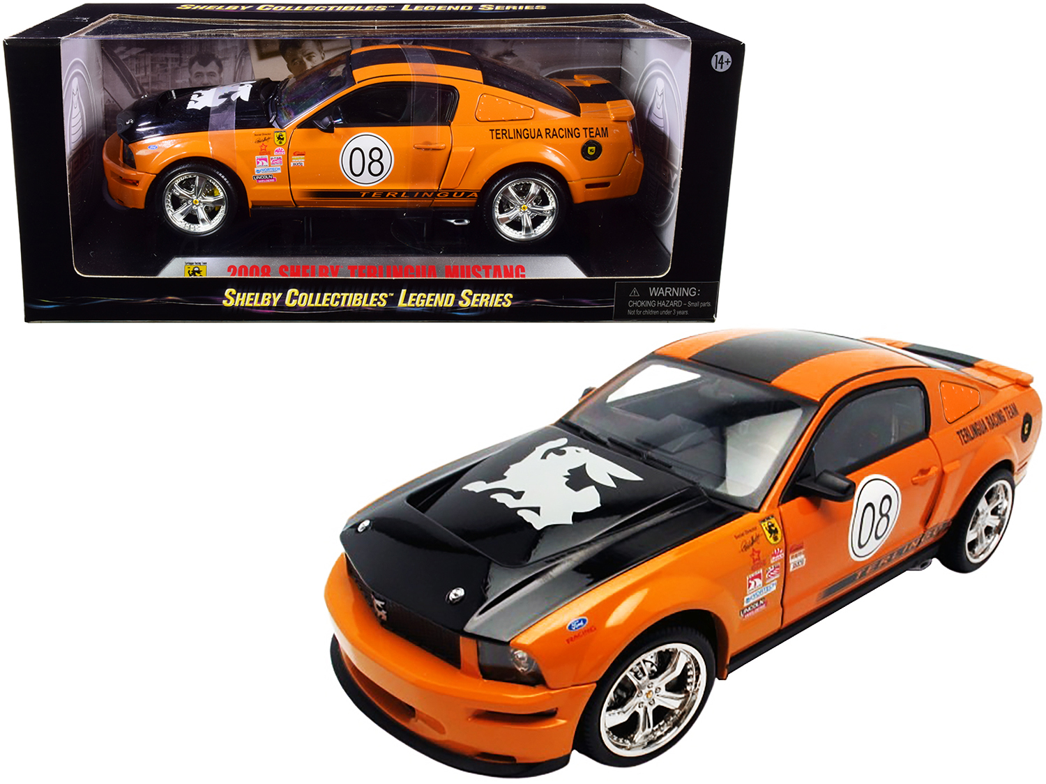 SHELBY COLLECTIBLES 2008 Ford Shelby Mustang #08 "Terlingua" Orange & Black "Shelby Collectibles Legend" 1/18 Diecast Model by Shelby Collectibles