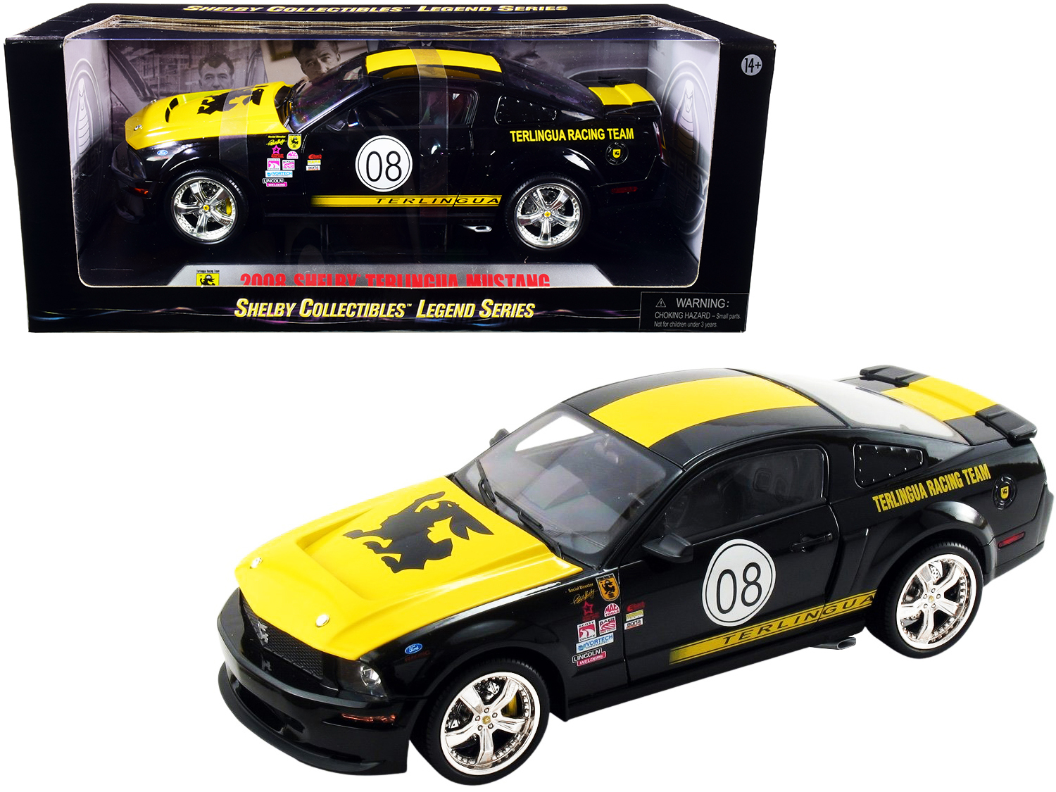 SHELBY COLLECTIBLES 2008 Ford Shelby Mustang #08 "Terlingua" Black & Yellow "Shelby Collectibles Legend" 1/18 Diecast Model by Shelby Collectibles