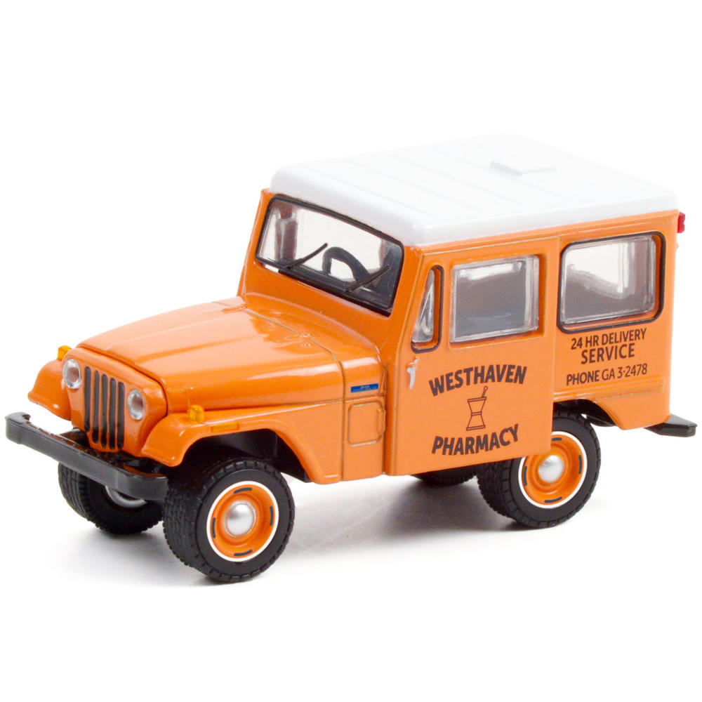 GreenLight 1974 Jeep DJ-5 "Westhaven Pharmacy" Orange with White Top "Blue Collar Collection" Series 9 1/64 Diecast Model Car by Greenlight