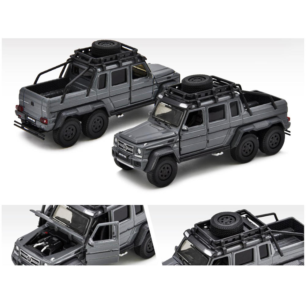 ERA CAR Mercedes Benz G63 AMG 6x6 Pickup Truck with Roof Rack Offroad Gray "1st Special Edition" 1/64 Diecast Model Car by Era Car