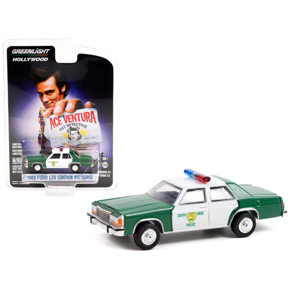 GreenLight 1983 Ford LTD Crown Victoria Green & White "Miami Police Dept" "Ace Ventura" (1994) Movie 1/64 Diecast Model Car by Greenlight