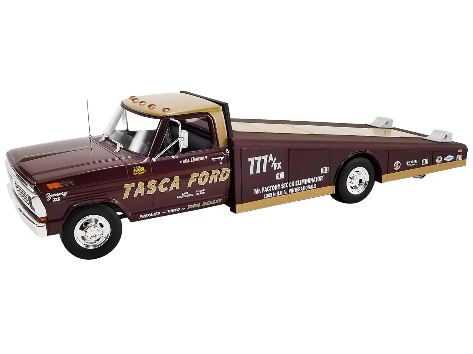 Acme United 1970 Ford F-350 Ramp Truck Burgundy and Gold "Tasca Ford" Limited Edition to 500 pieces Worldwide 1/18 Diecast Model Car by ACME