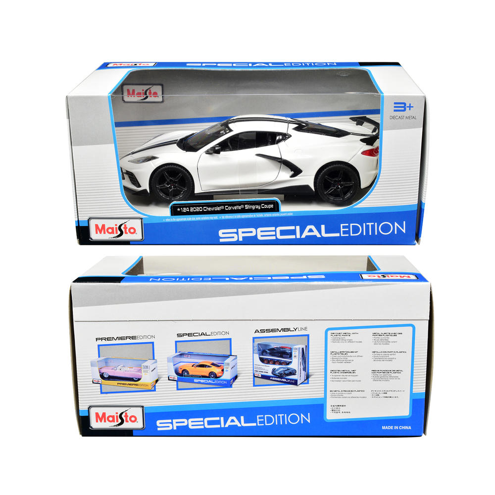 maisto 2020 Chevrolet Corvette Stingray Coupe White with Black Stripes "Special Edition" Series 1/24 Diecast Model Car by Maisto