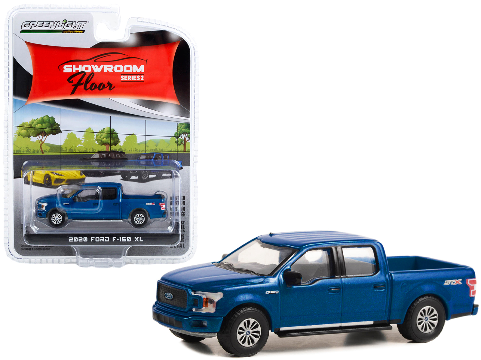 GreenLight 2020 Ford F-150 XL STX Package Pickup Truck Velocity Blue "Showroom Floor" Series 2 1/64 Diecast Model Car by Greenlight