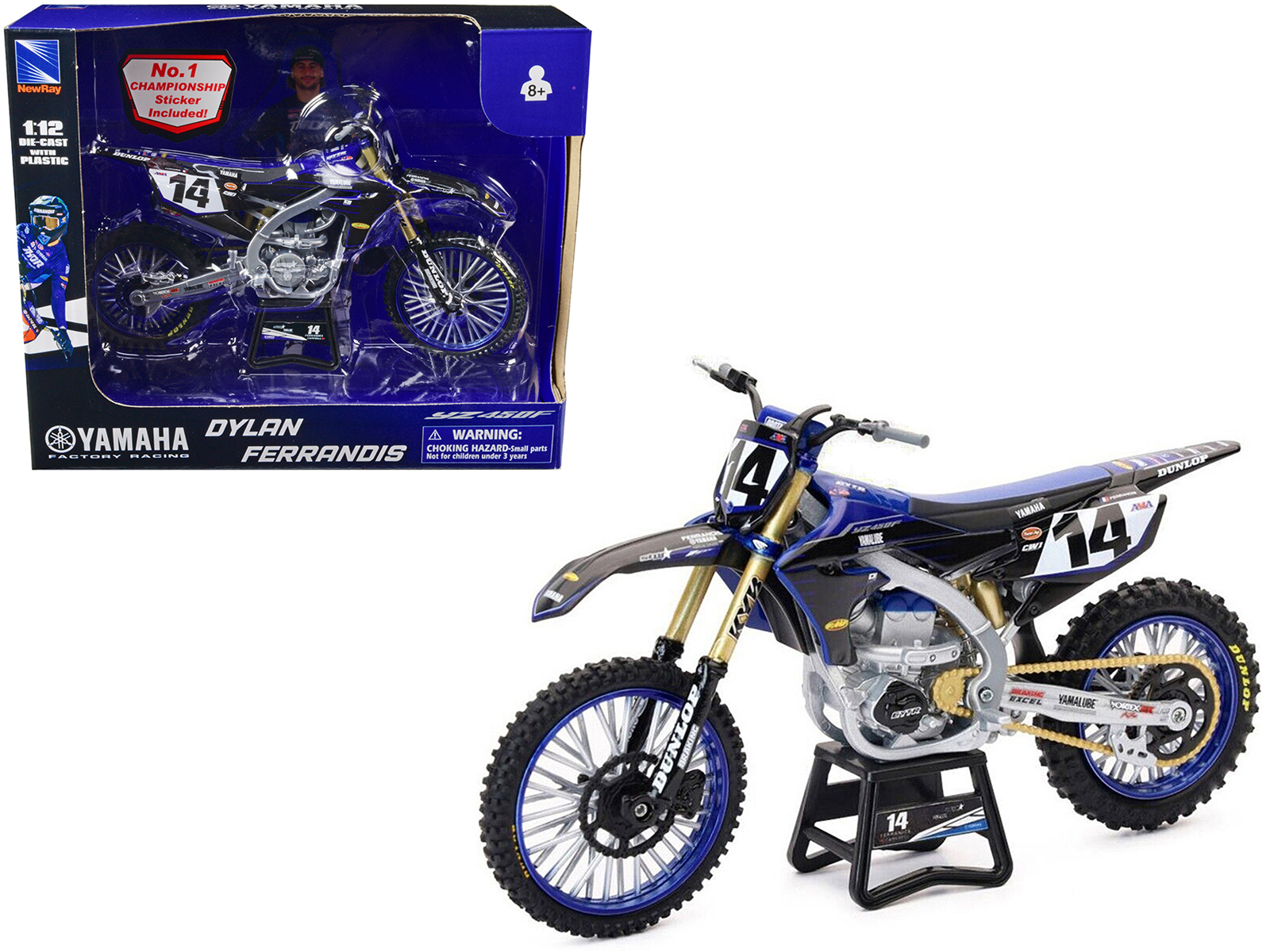 New Ray Yamaha YZ450F Championship Edition Motorcycle #14 Dylan Ferrandis "Yamaha Factory Racing" 1/12 Diecast Model by New Ray