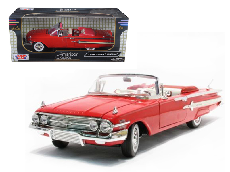 Motormax 1960 Chevrolet Impala Convertible Red 1/18 Diecast Model Car by Motormax