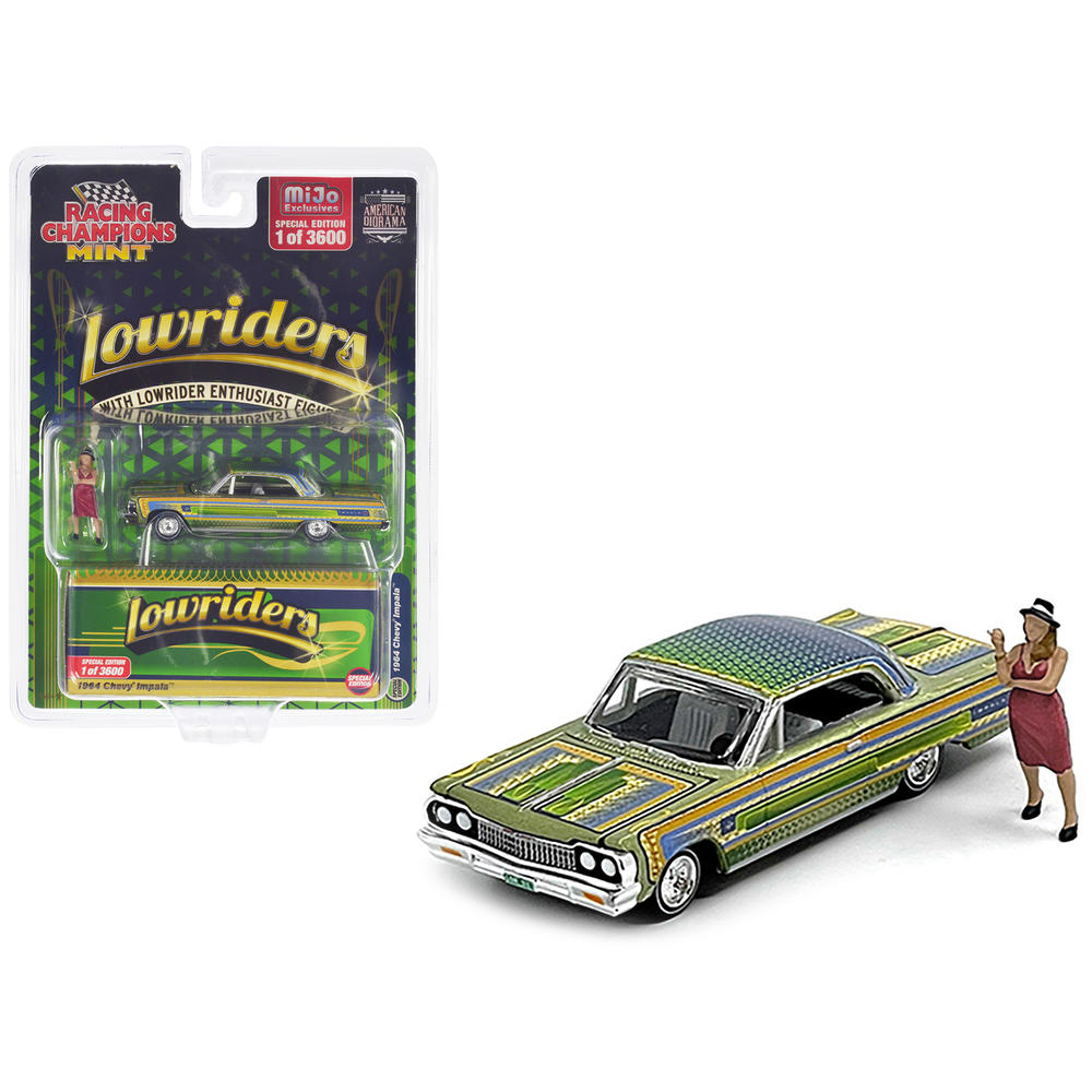 RACING CHAMPIONS 1964 Chevrolet Impala Lowrider Green Met w/Graphics and Figure Ltd Ed to 3600 pieces 1/64 Diecast Model Car by Racing Champions