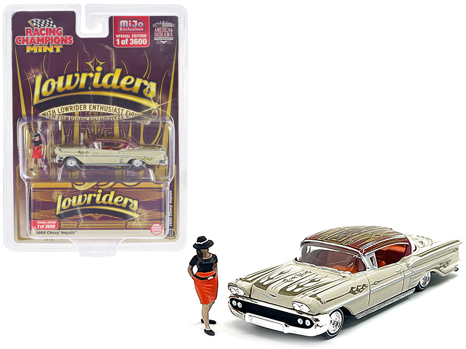 RACING CHAMPIONS 1958 Chevrolet Impala Lowrider Beige w/Graphics 