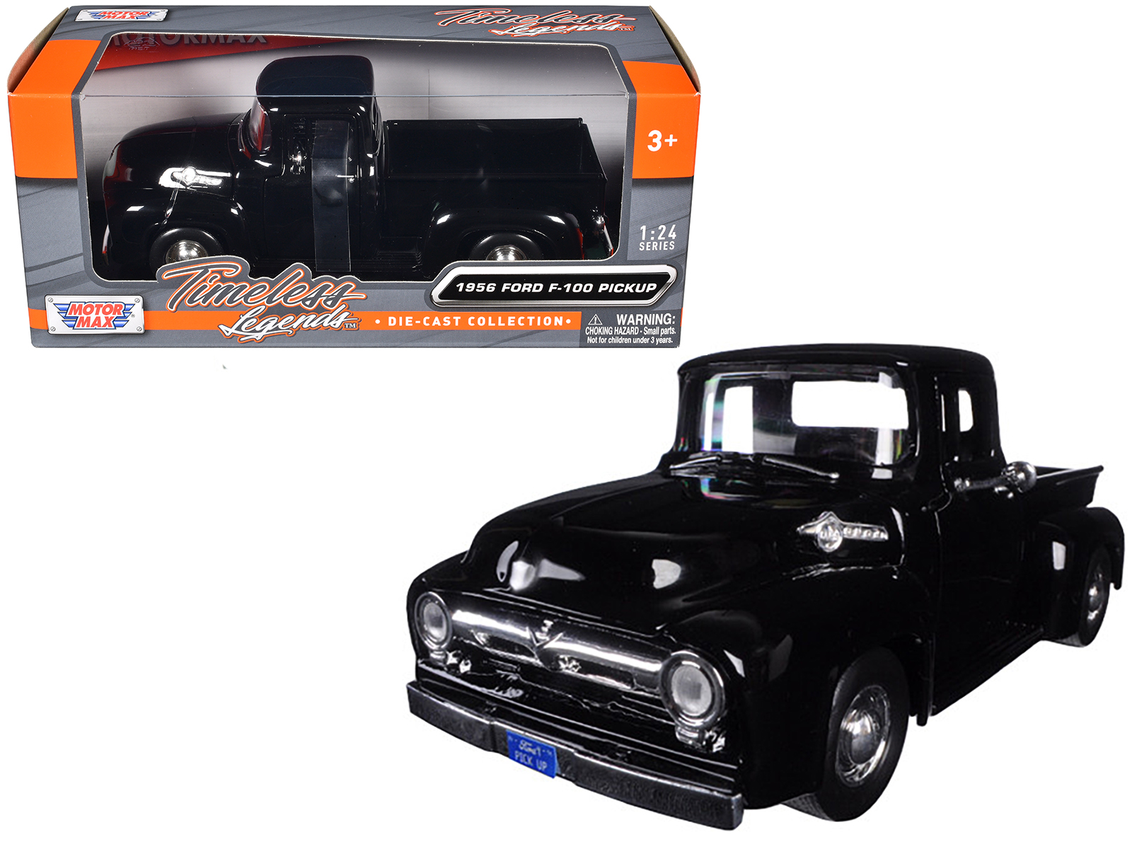 1956 Ford F-100 Pickup Truck Black 1/24 Diecast Model by Motormax display picture 1