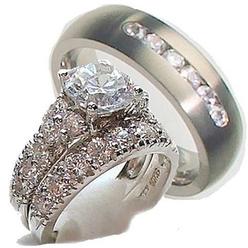 His And Hers Wedding Ring Sets Edwin Earls His And Hers Wedding Rings 3 Pc Sterling Silver Anium Cz Ring