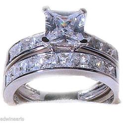 Edwin Earls Princess Cut Wedding Engagement Ring Set Womens Stainless Steel Bridal Set