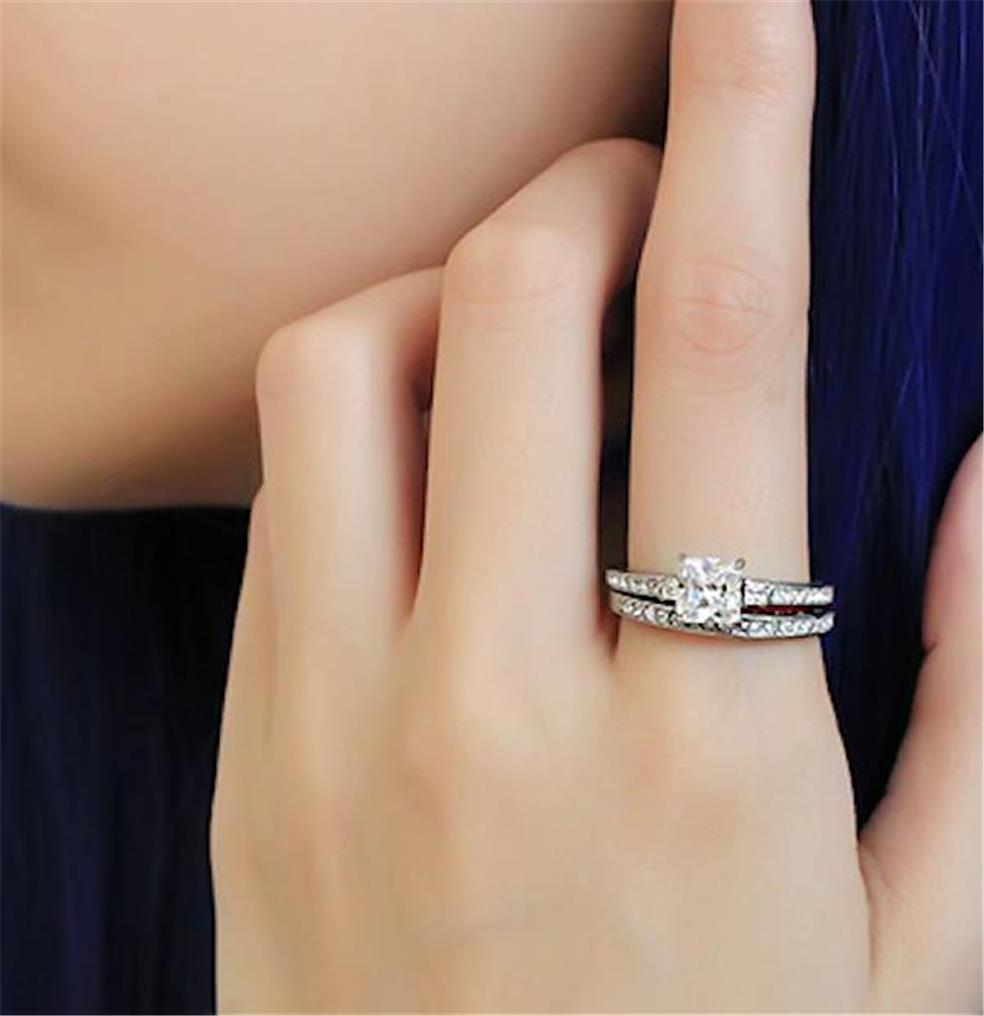 Edwin Earls Traditional Princess Cut 2pc Wedding Engagement Ring Set