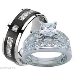 Edwin Earls His & Hers Wedding Ring Set 925 Sterling Silver & Titantium Wedding Rings