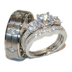 His And Hers Wedding Ring Sets Edwin Earls His Hers 3 Piece 925 Sterling Silver Anium Wedding Ring Set