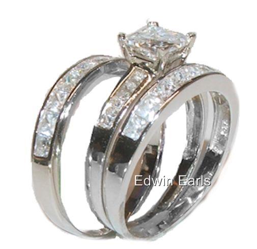 Edwin Earls His Her Wedding Ring Set 925 Sterling Silver & Stainless Steel