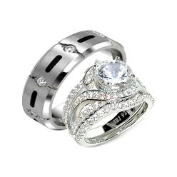 Edwin Earls Wedding Ring His and Hers Set Halo Sterling Silver Wedding  Ring for Her Titanium His Ring