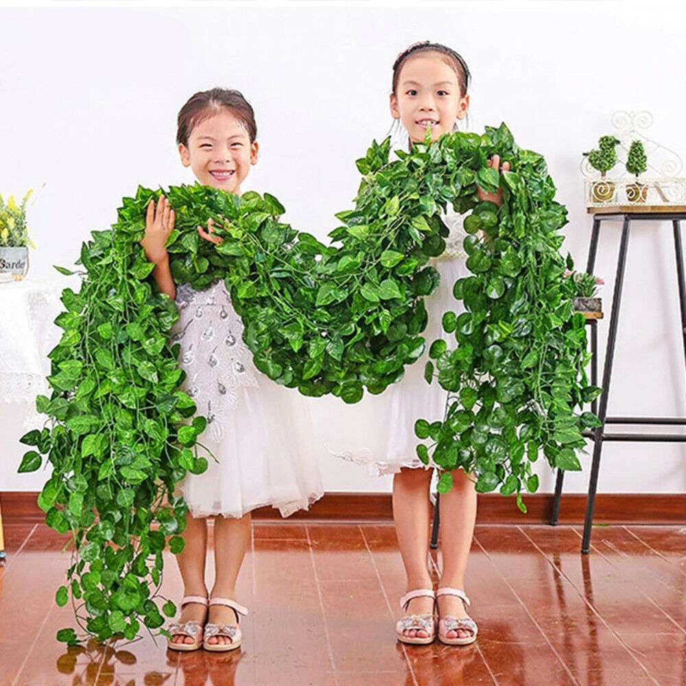 Branded Artificial Hanging Plants Fake Flowers Leaves Long Green