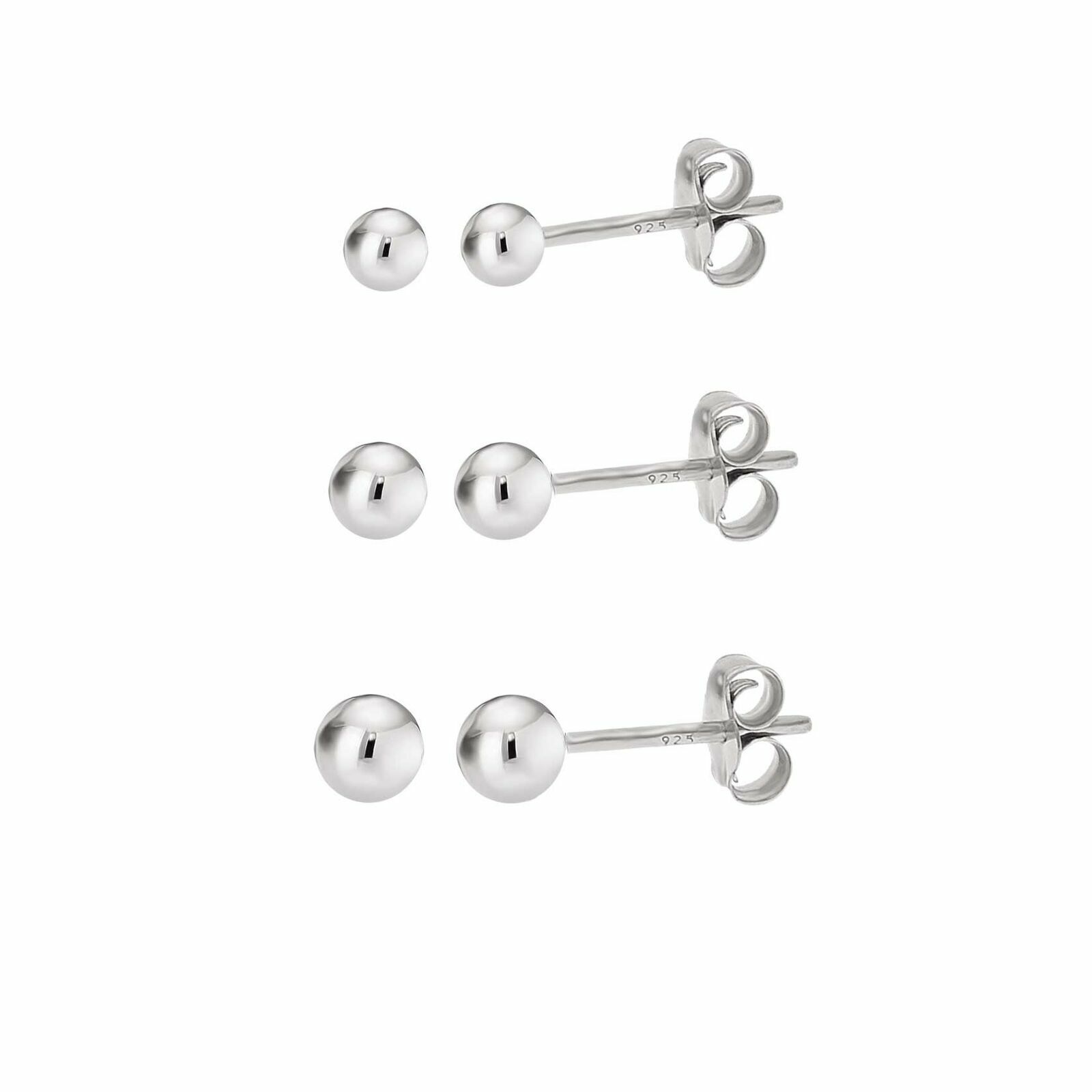 Verona Jewelers 925 Sterling Silver High Polish Smooth Round Ball Stud Earring 3-Size Set