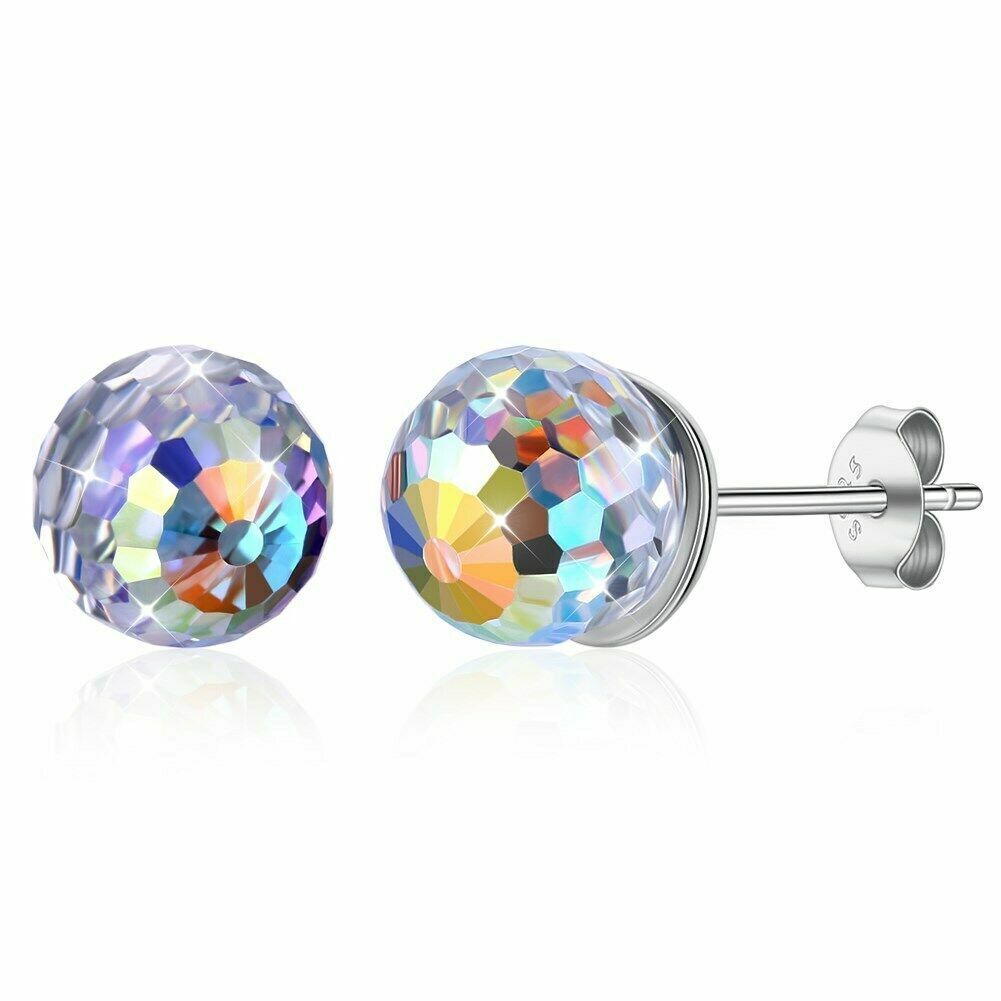 Verona Jewelers Aurora Borealis Disco Ball Round Crystal Stud Earrings Made With Swarovski