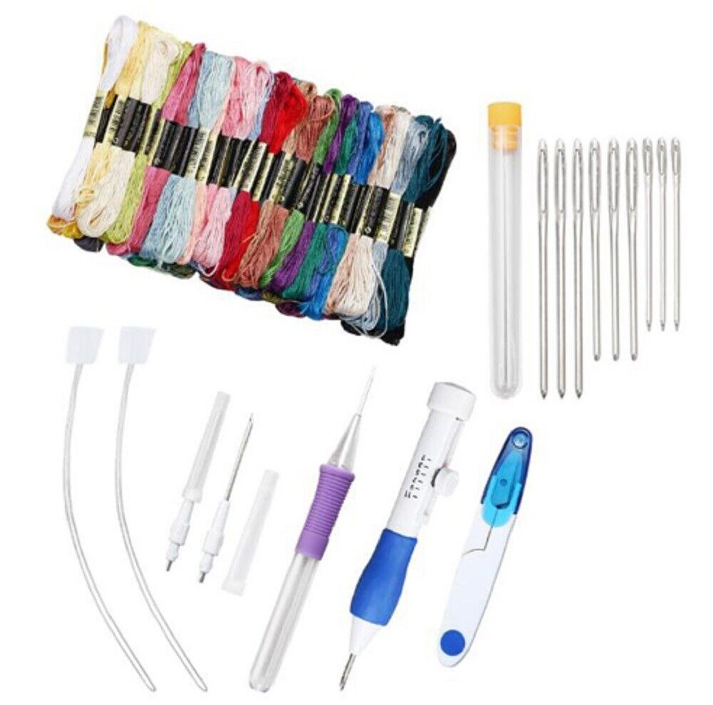 Tika Magic DIY Embroidery Pen Knitting Sewing Tool Kit Punch Needle Set 50 Threads US