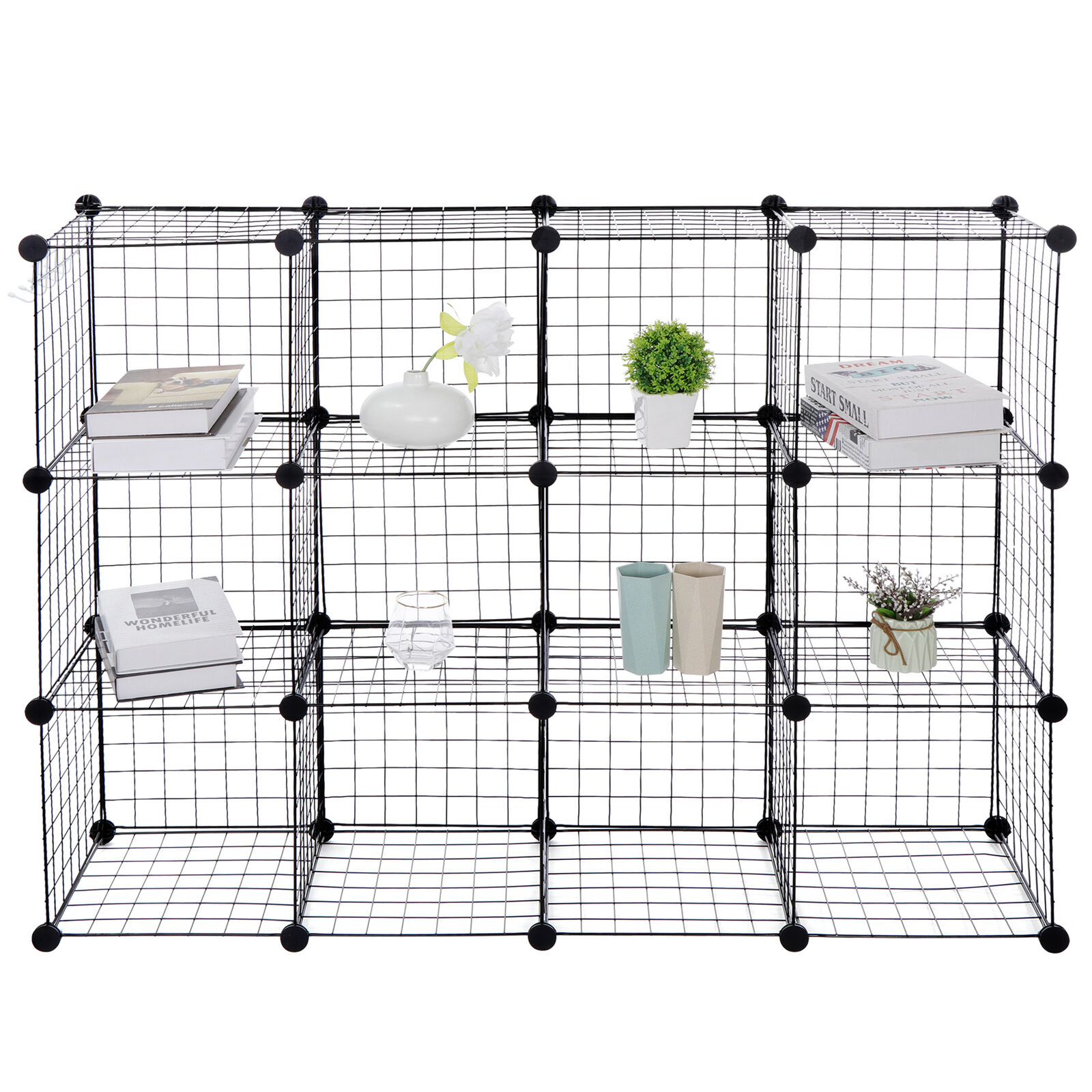 Branded 12-Cube Shelves Organizer Metal Wire Cube Storage Bins DIY Closet Cabinet Shelf