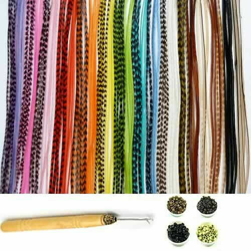 SEXY SPARKLES New 21 Pc Kit Vivid Mix 7-11 Feather Hair Extensions 10 Long Genuine Single Feat