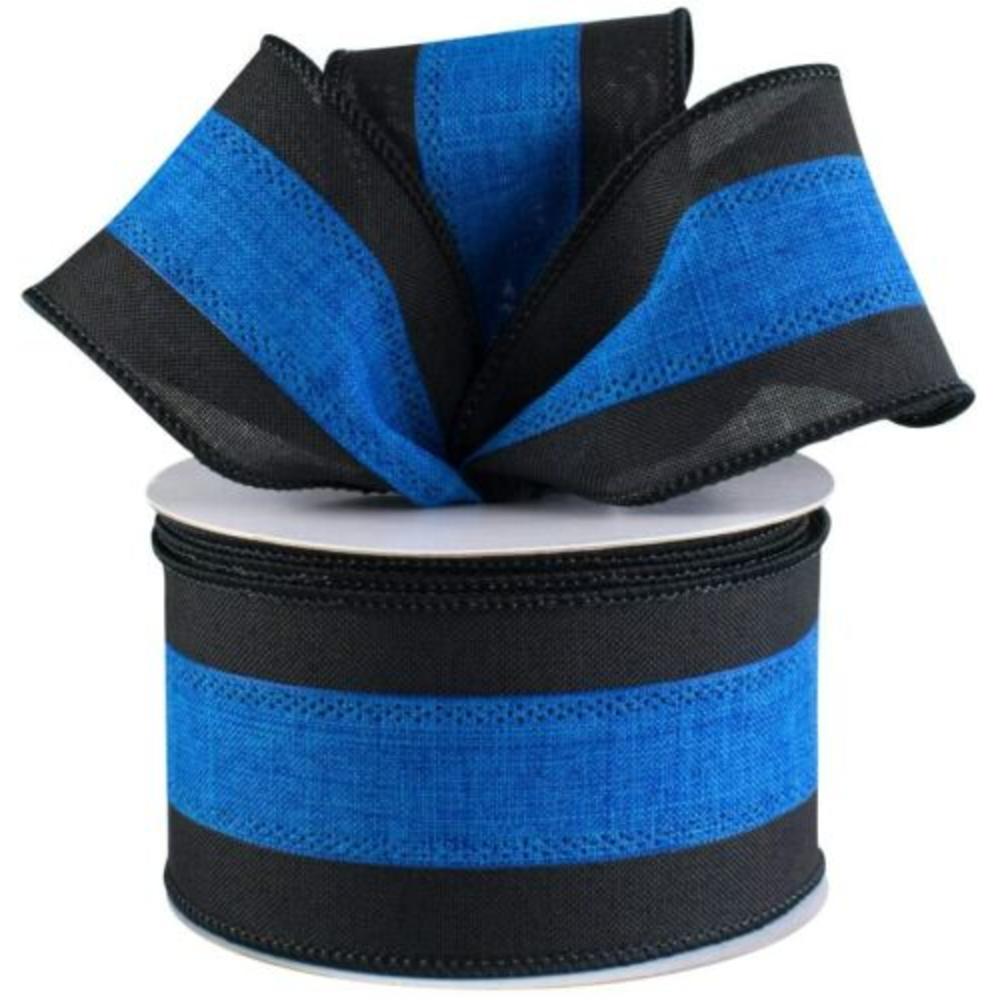 Branded Black & Blue Wired Ribbon - 2 1/2" x 10 Yards, Police Support, Thin Blue Line