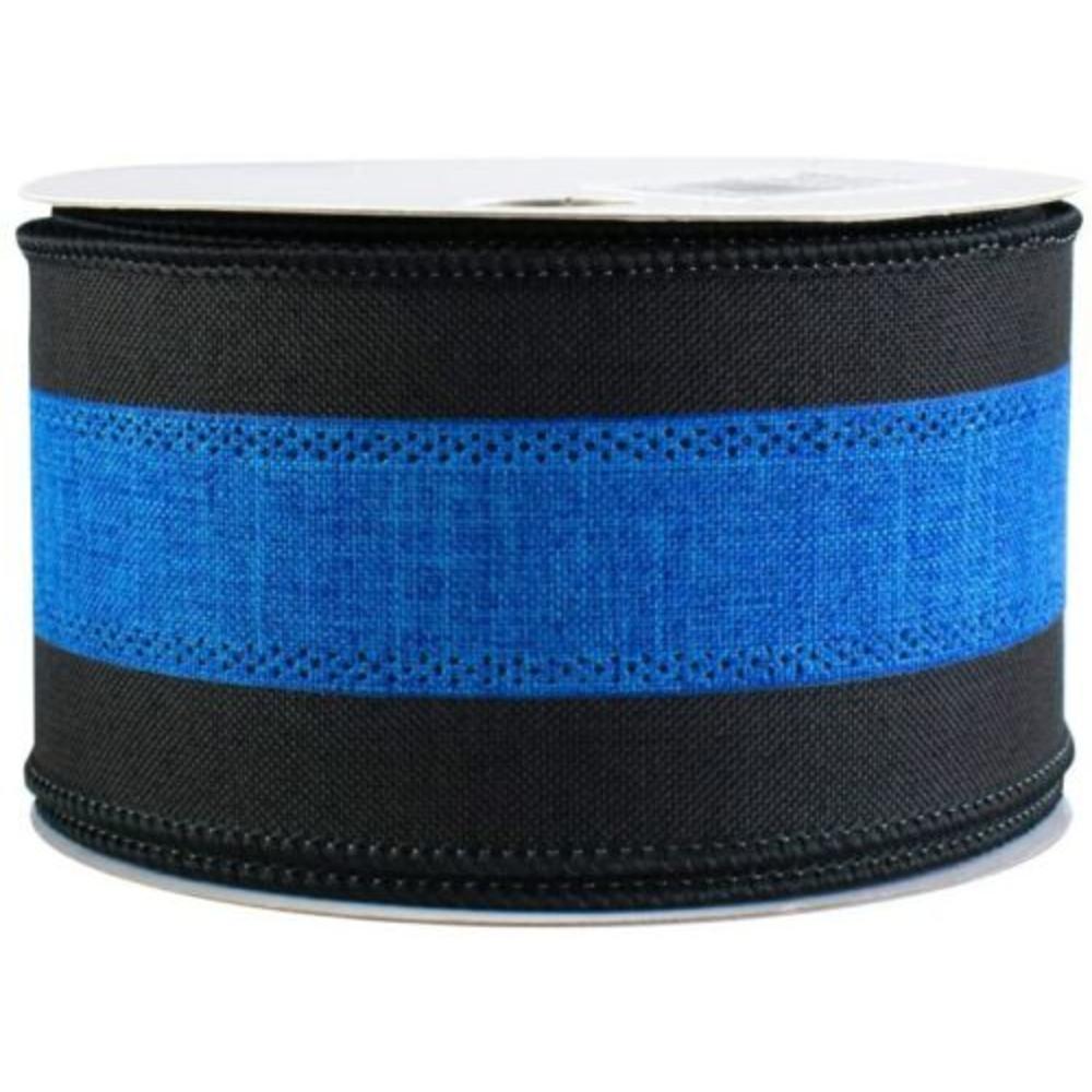 Branded Black & Blue Wired Ribbon - 2 1/2" x 10 Yards, Police Support, Thin Blue Line