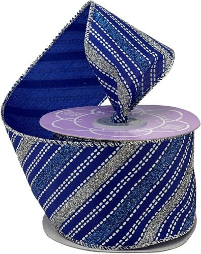 GiftWrap Etc. Royal Blue Silver Wired Ribbon - 2 1/2" x 10 Yards, Christmas, Hanukkah, Wreath