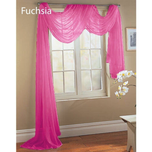 SAM A SET OF TWO FUCHSIA HOT PINK SCARF SHEER VOILE WINDOW CURTAIN DRAPES VALANCE
