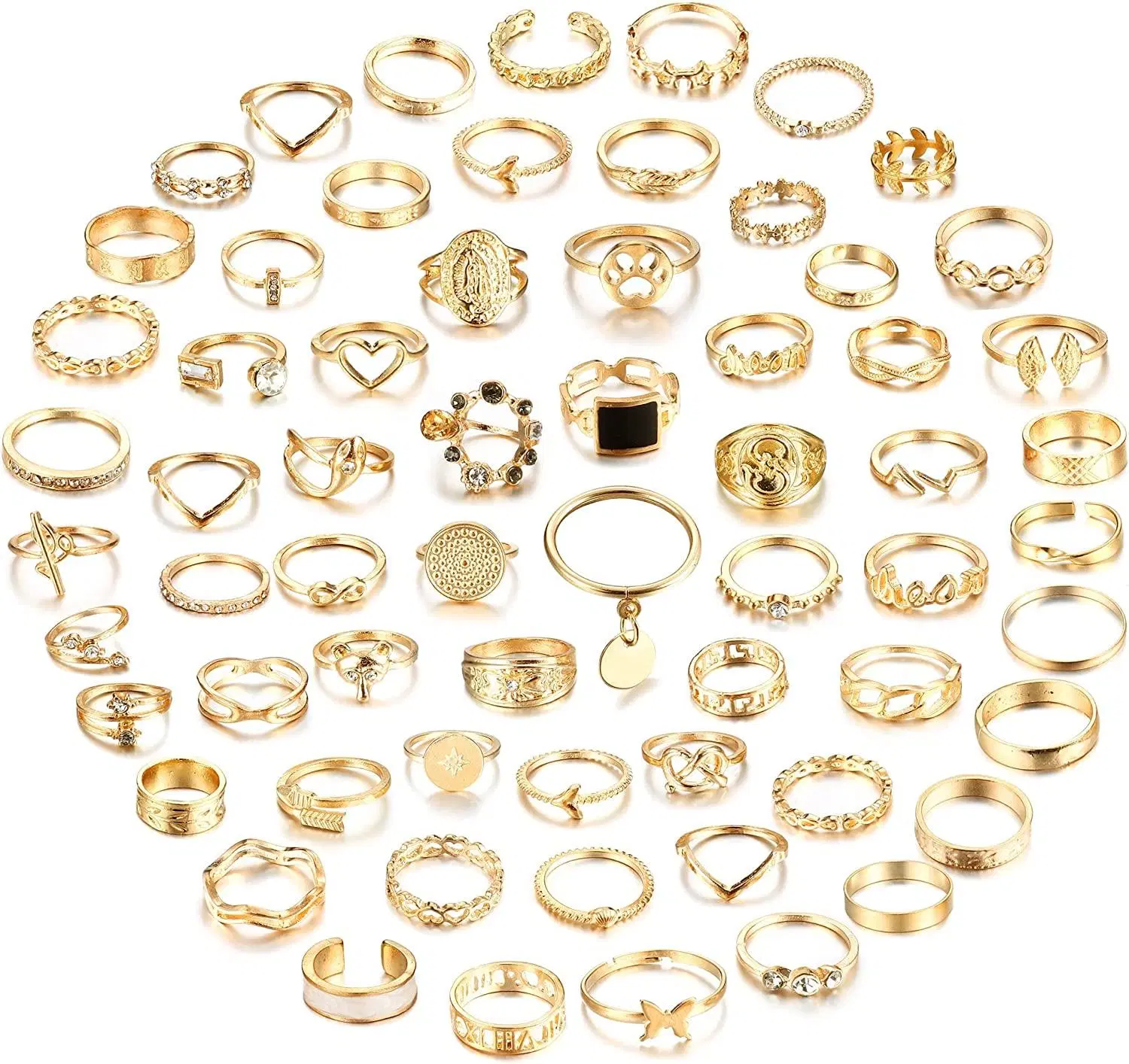 Branded 64Pcs Vintage Gold Knuckle Rings Set Stackable Finger Rings Boho Butterfly Snake Crystal Midi Rings Gold Rings Set